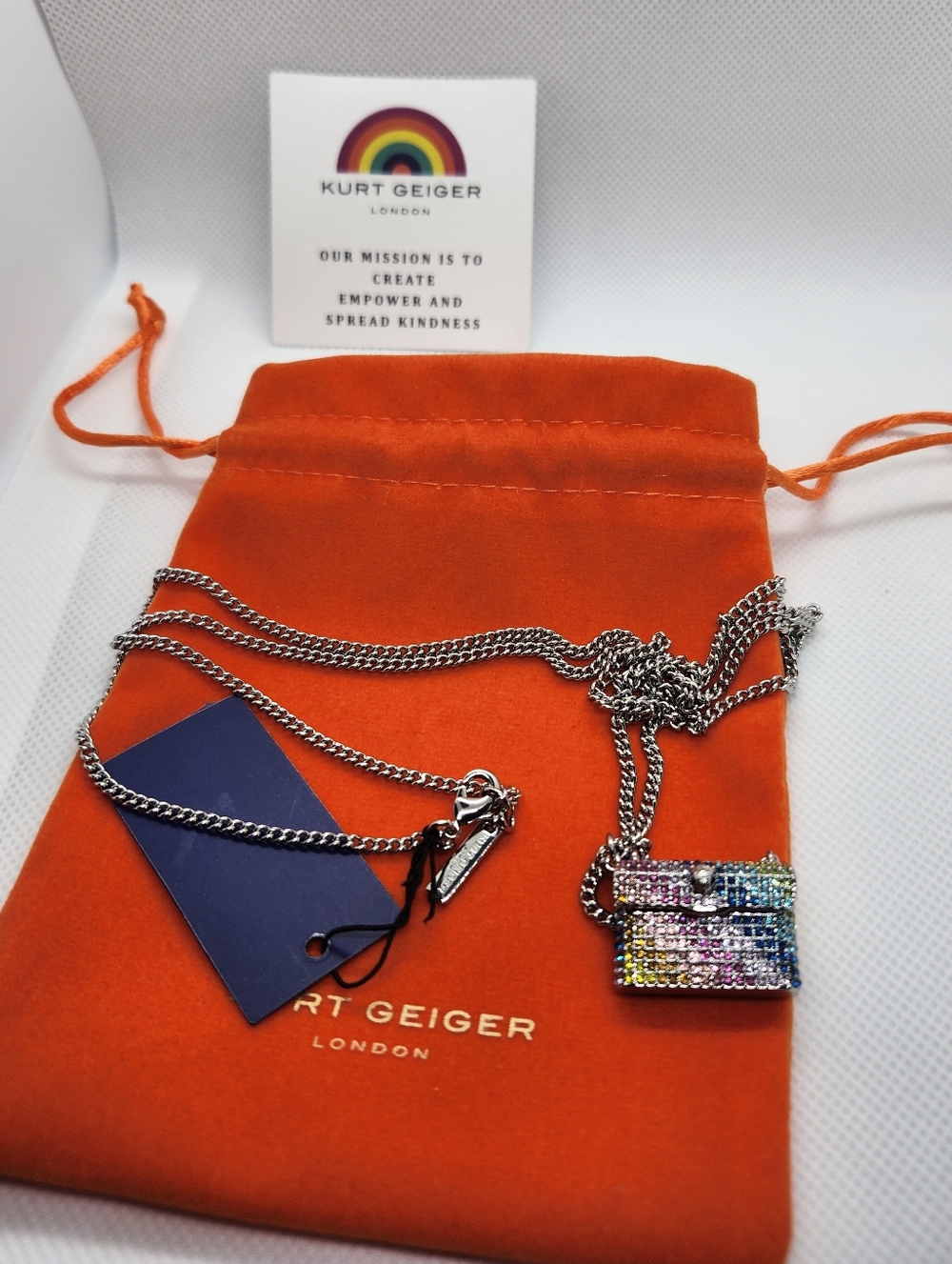 Kurt Geiger Silver Necklace with Rainbow Pendant